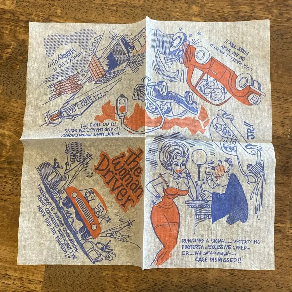 Vintage Cocktail Napkin Sex Stereotype Adult Humor Joke Funny “Woman Driver”